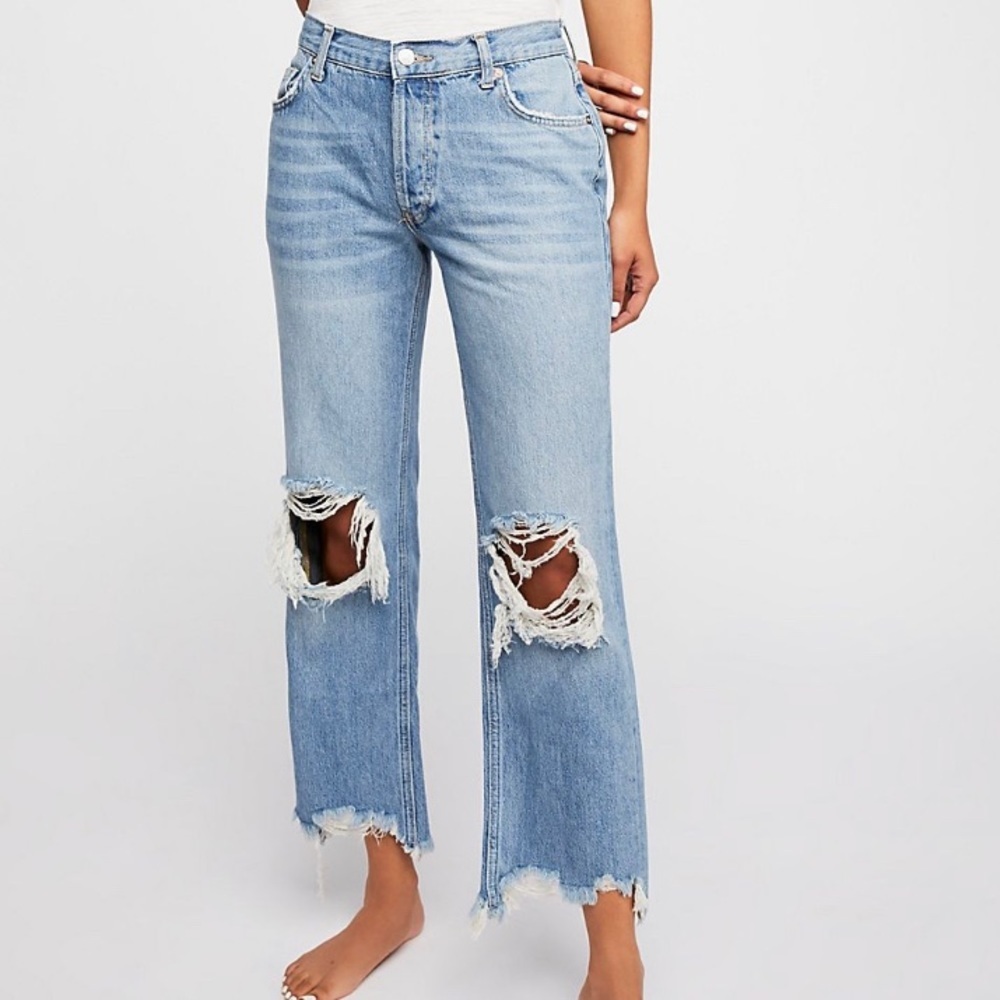 FREE PEOPLE Maggie Mid-Rise Straight-Leg Distressed Jeans 100% Cotton NWT - 💫 - Picture 4 of 16